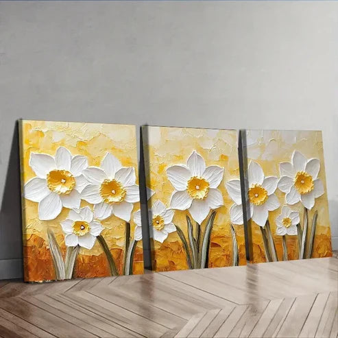 3pcs Textured Daffodils Colorful Nature Perfect Wall Art Set Canvas Unframed - High Quality Print 100% Australian Made Wall Canvas