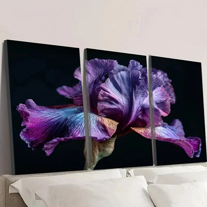3pcs Iris Purples Side View Wall Art Set Canvas Framed 60x90cm - High Quality Print 100% Australian Made Wall Canvas Ready to Hang