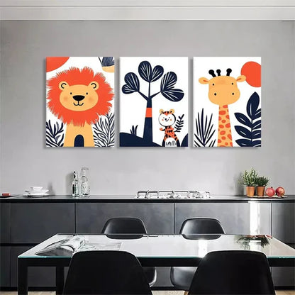 3pcs Vibrant Safari Animal Playful Perfect Wall Art Set Canvas Unframed - High Quality Print 100% Australian Made Wall Canvas