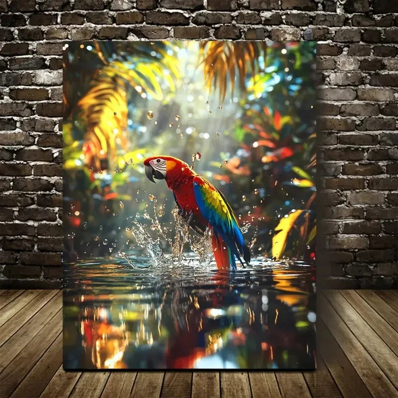 Splashing Water & Rainbow Reflections Painting 40x60cm Metal Print Ready to Hang