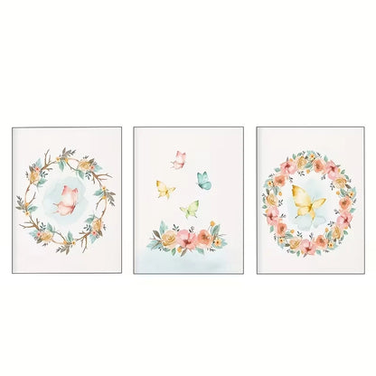 3pcs Bohemian Watercolor Butterfly & Flower  Wall Art Set Canvas Framed 40x60cm - High Quality Print 100% Australian Made Wall Canvas Ready to Hang - Bella Home Decor