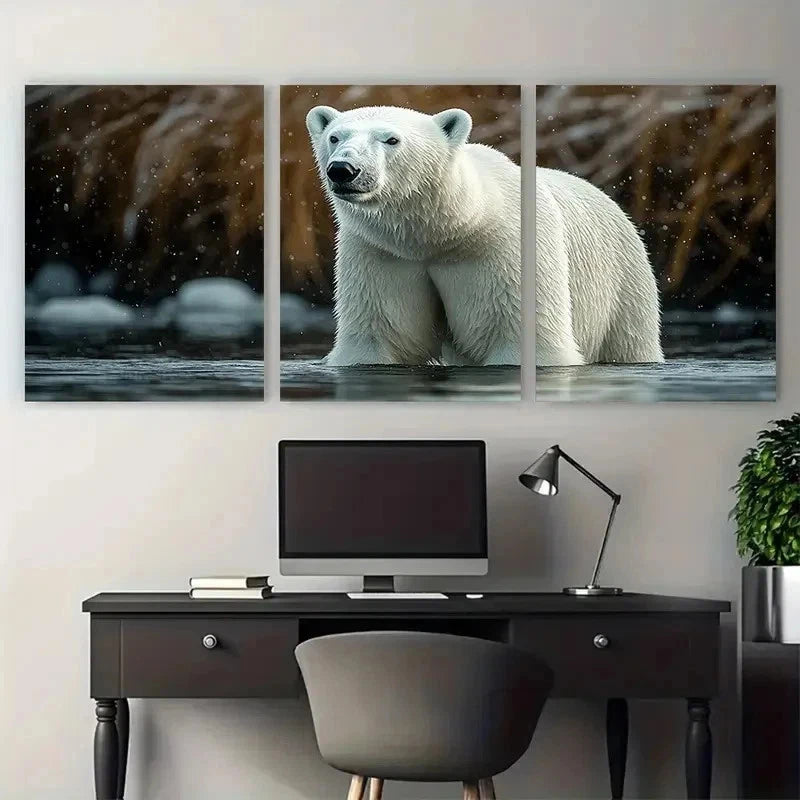 3pcs Arctic Wildlife Polar Bear Perfect Wall Art Set Canvas Framed 50x70cm - High Quality Print 100% Australian Made Wall Canvas Ready to Hang - Bella Home Decor