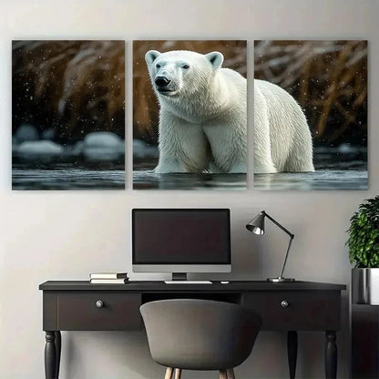 3pcs Arctic Wildlife Polar Bear Perfect Wall Art Set Canvas Framed 50x70cm - High Quality Print 100% Australian Made Wall Canvas Ready to Hang - Bella Home Decor