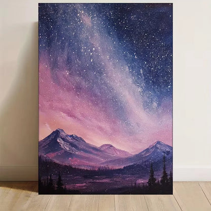 Cosmic Starry Night Mountains Metal Print Ready to Hang