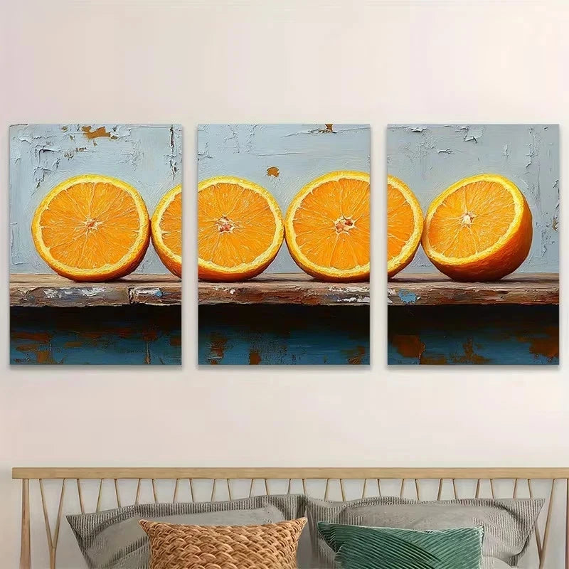 3pcs Abstract Orange Slices Design Wall Art Set Canvas Framed 50x70cm - High Quality Print 100% Australian Made Wall Canvas Ready to Hang - Bella Home Decor
