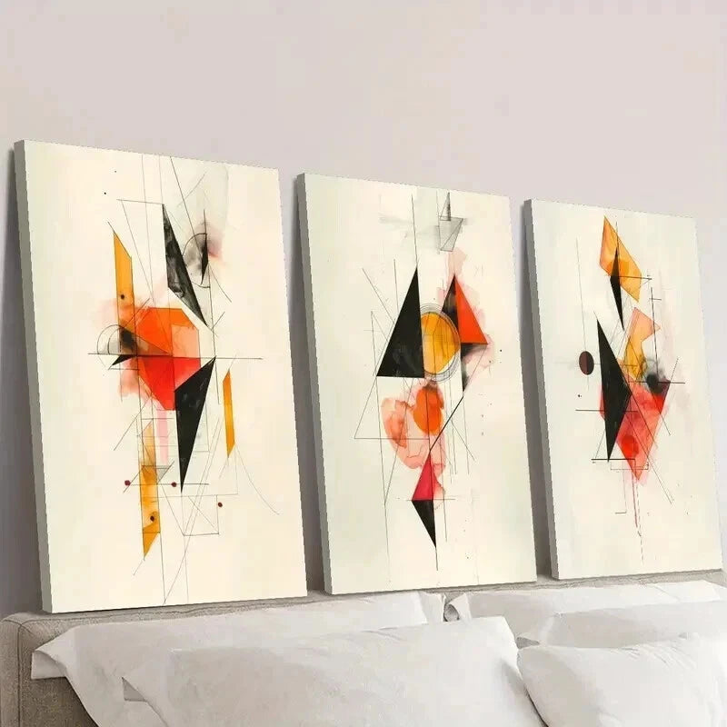3pcs Retro Abstract Geometric Shapes Wall Art Set Canvas Framed 60x90cm - High Quality Print 100% Australian Made Wall Canvas Ready to Hang