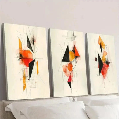 3pcs Retro Abstract Geometric Shapes Wall Art Set Canvas Framed 60x90cm - High Quality Print 100% Australian Made Wall Canvas Ready to Hang