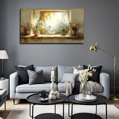Floral Arrangement Windowsils Wall Art Canvas Office Home Room Framed 120x60cm