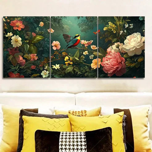 3 PCS Coralline Floral Nature Birds Wall Art Set Canvas Unframed - High Quality Print 100% Australian Made Wall Canvas - Bella Home Decor