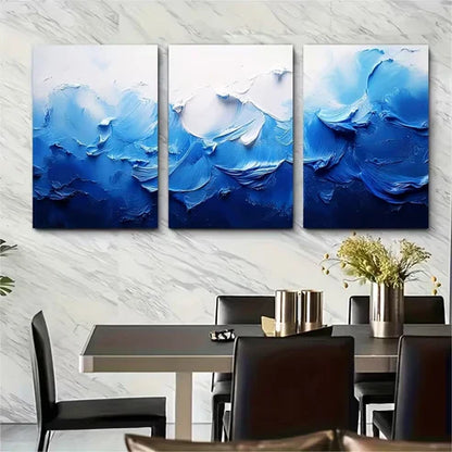 3pcs Abstract Blue and White Paint Splash Wall Art Set Canvas Framed 60x90cm - High Quality Print 100% Australian Made Wall Canvas Ready to Hang - Bella Home Decor