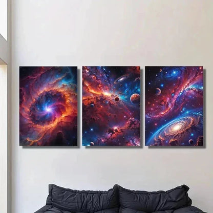 3pcs Fantasy Colorful Space Illustration Wall Art Set Canvas Unframed - High Quality Print 100% Australian Made Wall Canvas