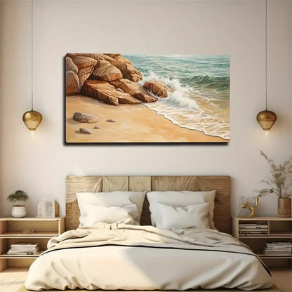 Seaside Stone And Wave Décor Wall Art Canvas Office Home Room Framed 120x60cm