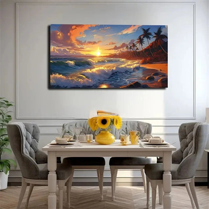 Vibrant Coastal Landscape Wall Art Canvas Office Home Room Framed 120x60cm