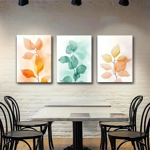 3pcs Orange Green And Yellow Leaves Unframed - High Quality Print 100% Australian Made Wall Canvas