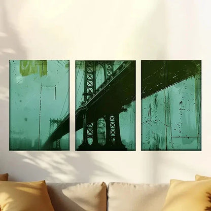 3pcs Green Tinted Cityscape Wall Art Set Canvas Unframed – High Quality Print 100% Australian Made Wall Canvas