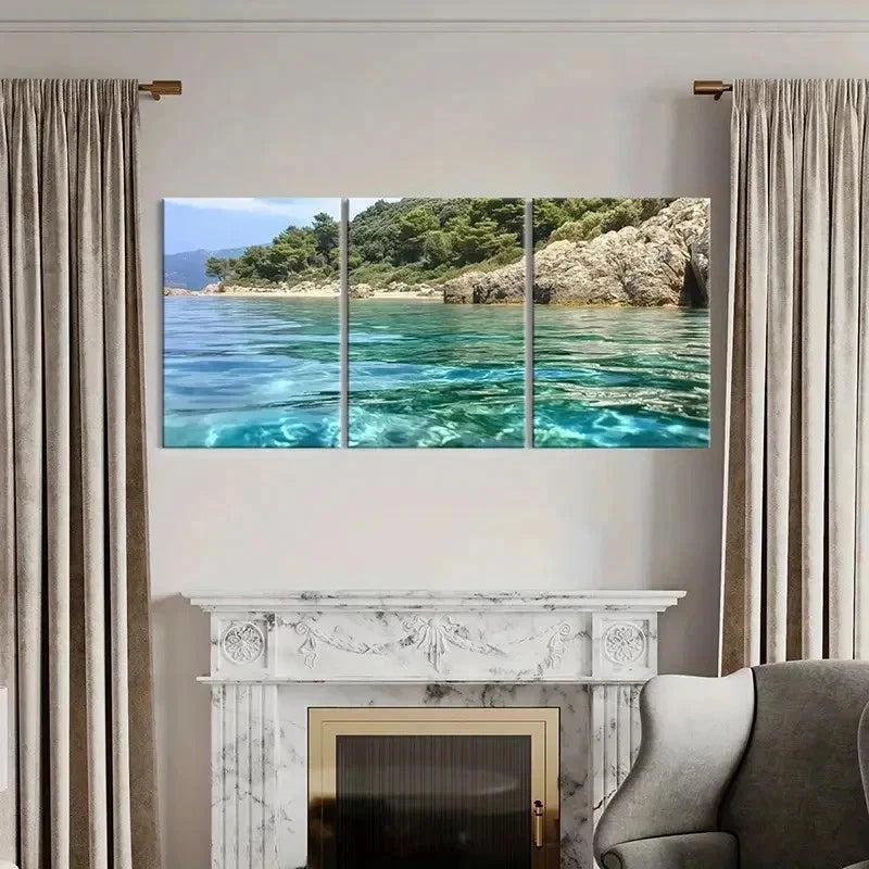3pcs Australia Rocky Shoreline, Serene Beach   Wall Art Set Canvas Framed 60x90cm - High Quality Print 100% Australian Made Wall Canvas Ready to Hang - Bella Home Decor