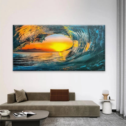 Ocean Wave Sunset Seascape Wall Art Canvas Office Home Room Framed 120x60cm