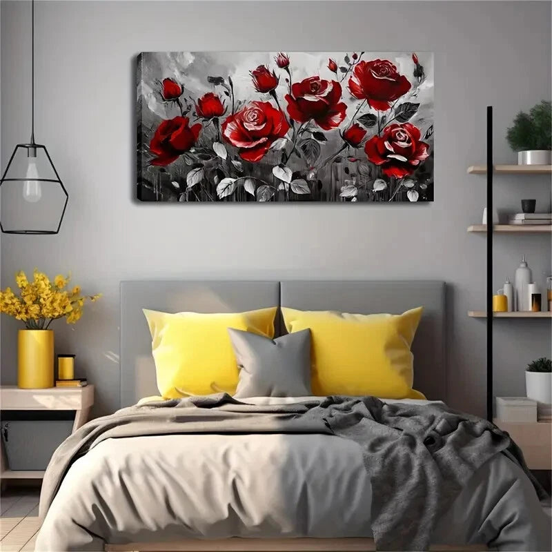 Many Blooming Red Roses Buds Wall Art Canvas Office Home Room Framed 120x60cm - Bella Home Decor