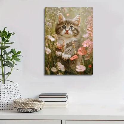 Adorable Norwegian Forest Cat Kitten Painting 40x60cm Metal Print Ready to Hang - Bella Home Decor