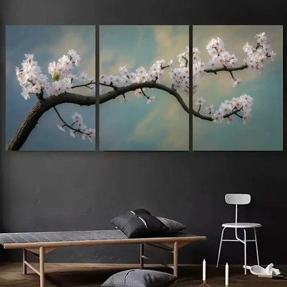 3pcs  Pink Blossoms & Blue Sky Cherry Blossom   Wall Art Set Canvas Framed 60x90cm - High Quality Print 100% Australian Made Wall Canvas Ready to Hang - Bella Home Decor