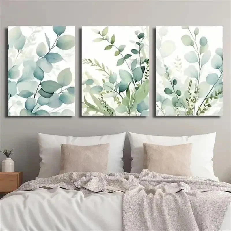 3pcs Sage Green Eucalyptus Leaf  Metal Print Ready to Hang Art