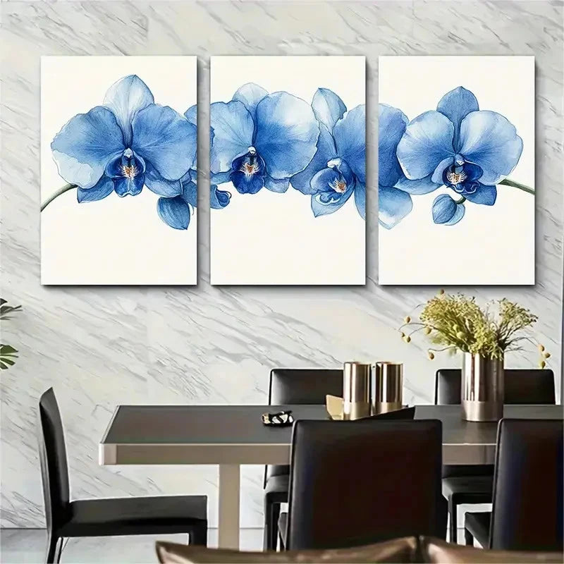 3pcs Stunning Delicate Blue Tone Orchid Perfect Wall Art Set Canvas Framed 40x60cm - High Quality Print 100% Australian Made Wall Canvas Ready to Hang
