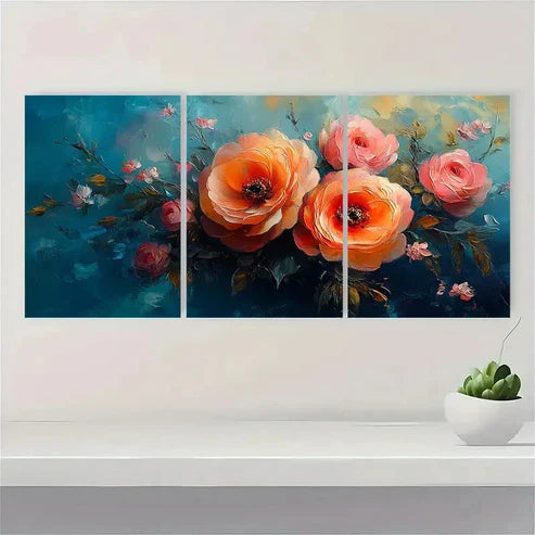 3pcs Floral Painting Beautiful Flower KL Wall Art Set Canvas Unframed - High Quality Print 100% Australian Made Wall Canvas