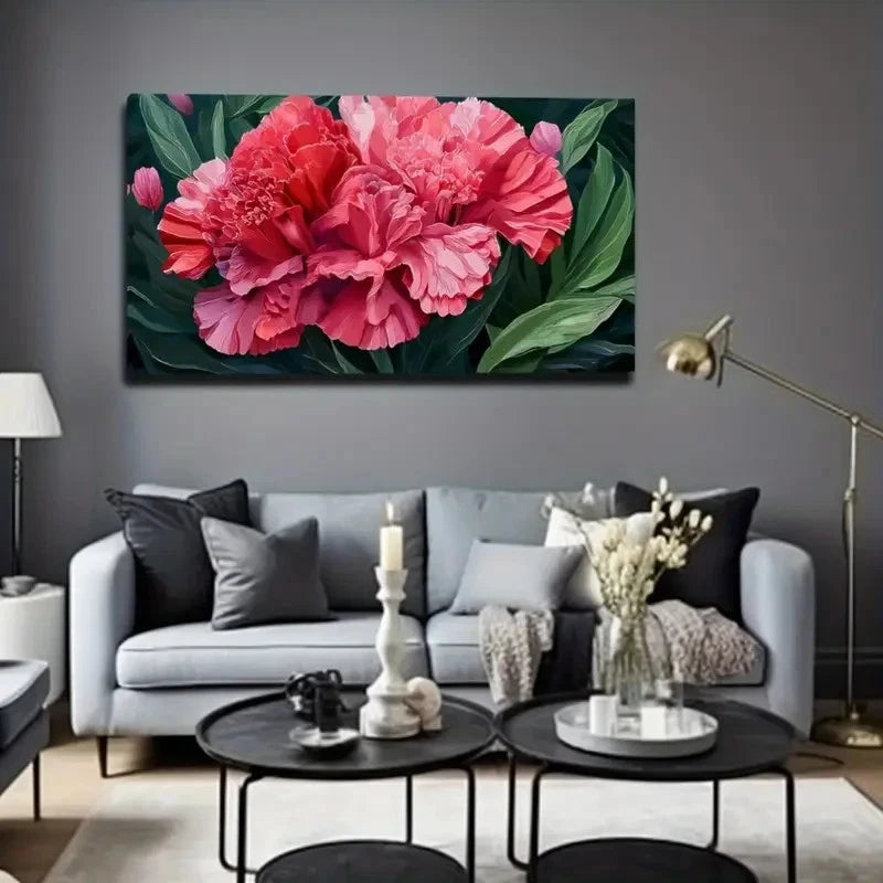 Vibrant Pink Peony Wall Art Canvas Office Home Room Framed 120x60cm