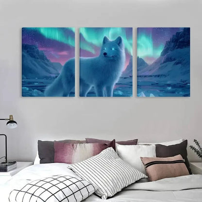 3pcs White Fox with Glowing Blue Eyes   Wall Art Set Canvas Framed 60x90cm - High Quality Print 100% Australian Made Wall Canvas Ready to Hang