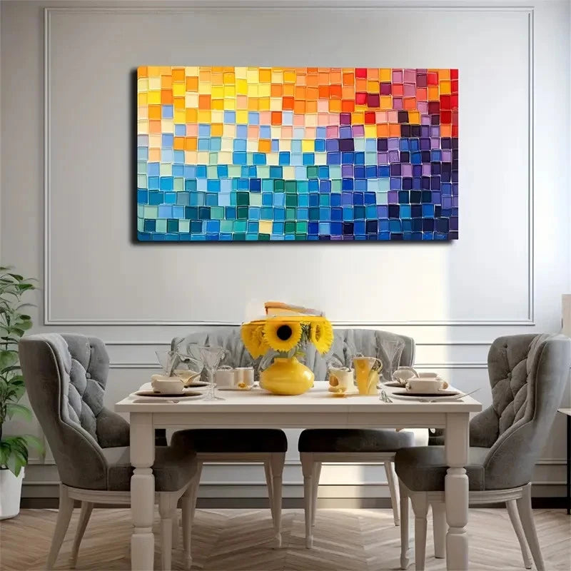Vibrant Color Blocks Mosaic Wall Art Canvas Office Home Room Framed 120x60cm