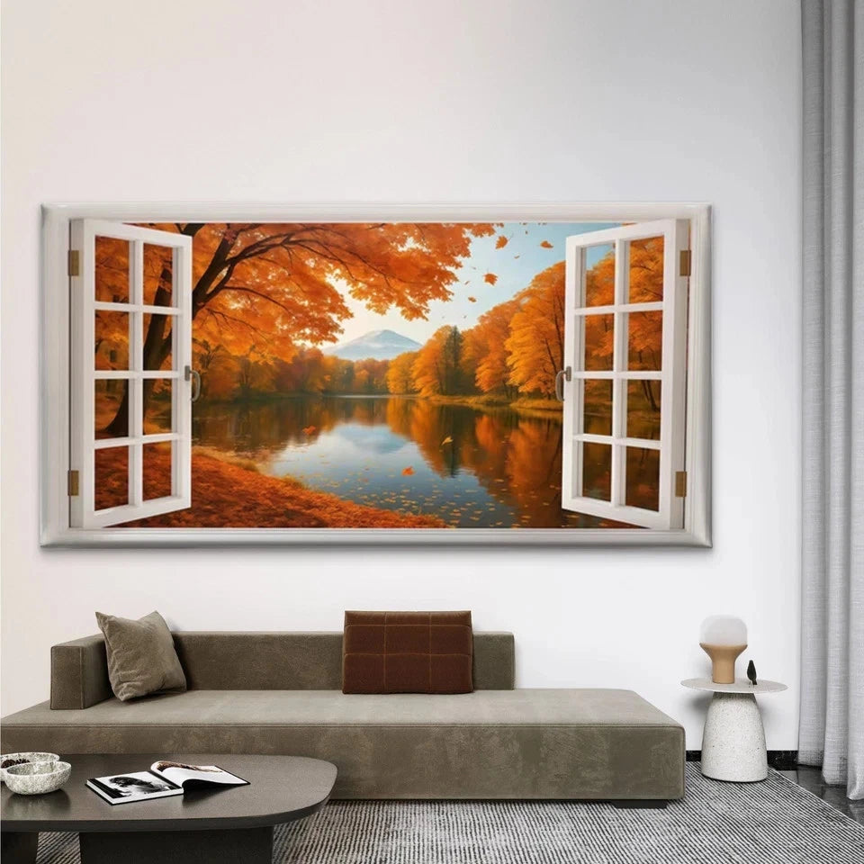 Autumn Lake Mountain View Wall Art Canvas Office Home Room Framed 120x60cm