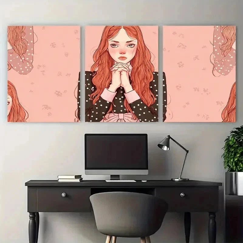 3pcs Very Demure Very Mindful Pink Perfect Wall Art Set Canvas Framed 50x70cm - High Quality Print 100% Australian Made Wall Canvas Ready to Hang