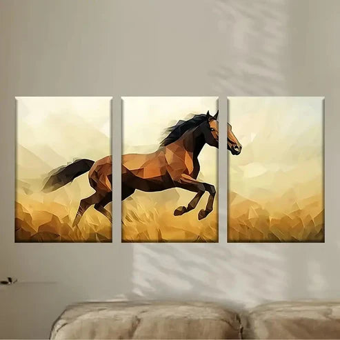 3pcs a horse running through a field of grass Wall Art Set Canvas Unframed - High Quality Print 100% Australian Made Wall Canvas - Bella Home Decor