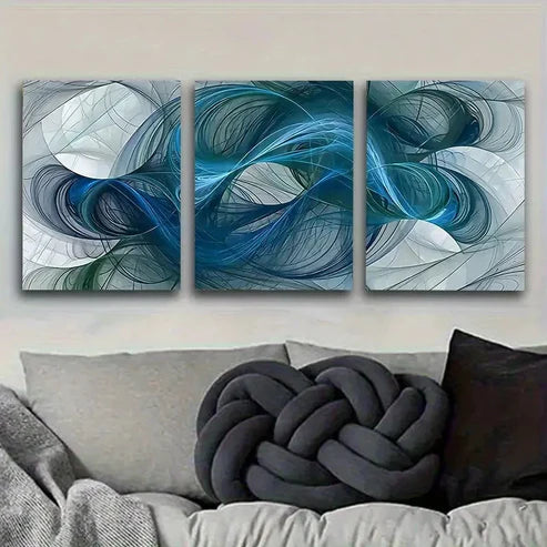 3pcs Abstract Blue and White Swirl Wall Art Set Canvas Unframed - High Quality Print 100% Australian Made Wall Canvas - Bella Home Decor