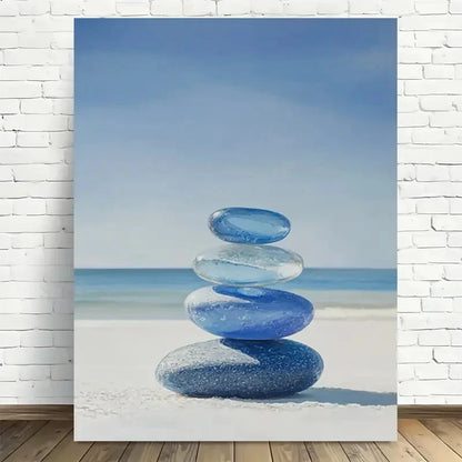Beautiful Modern Minimalist Blue Rock Beach Painting 40x60cm Metal Print Ready to Hang - Bella Home Decor
