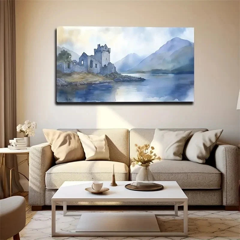 House By The Lake Watercolor Wall Art Canvas Office Home Room Framed 120x60cm