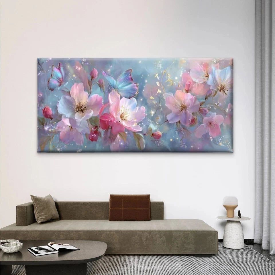 Glitter & Flower Art Painting Wall Art Canvas Office Home Room Framed 120x60cm