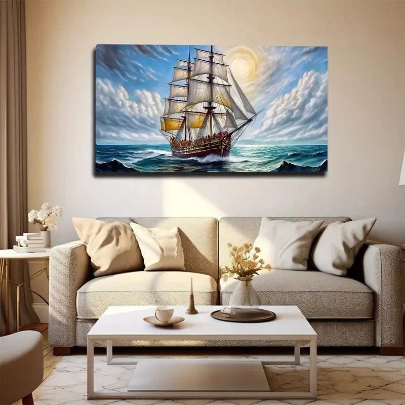 Vivid Colors Sunlit Tall Ship Wall Art canvas office home room framed 120x60cm