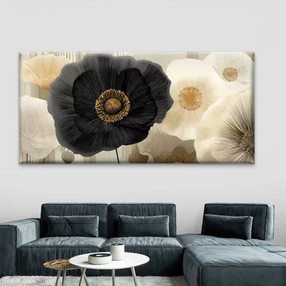 Black Ivory Flower Wall Art Canvas Office Home Room Framed 120x60cm