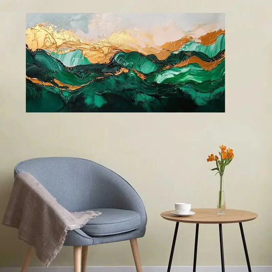 Green and Yellow Abstract Wall Art Canvas Office Home Room Framed 120x60cm