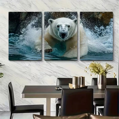 3pcs Polar Bear Underwater Metal Print Ready to Hang Art
