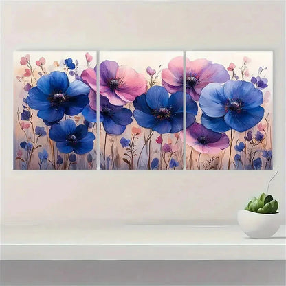3pcs Purple Flower Painting Floral Abstract SD   Wall Art Set Canvas Framed 60x90cm - High Quality Print 100% Australian Made Wall Canvas Ready to Hang