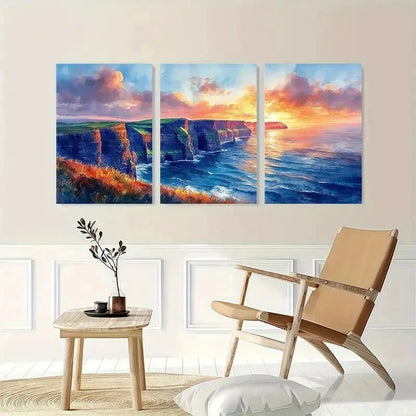 3pcs Golden Seascape Coastal Calming Perfect Wall Art Set Canvas Framed 40x60cm - High Quality Print 100% Australian Made Wall Canvas Ready to Hang