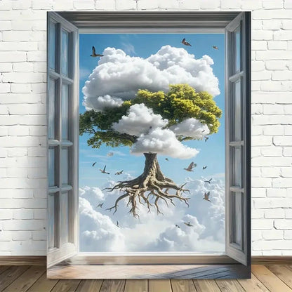 Beautiful Amazonian Fantasy Cloud Tree Painting 40x60cm Metal Print Ready to Hang - Bella Home Decor