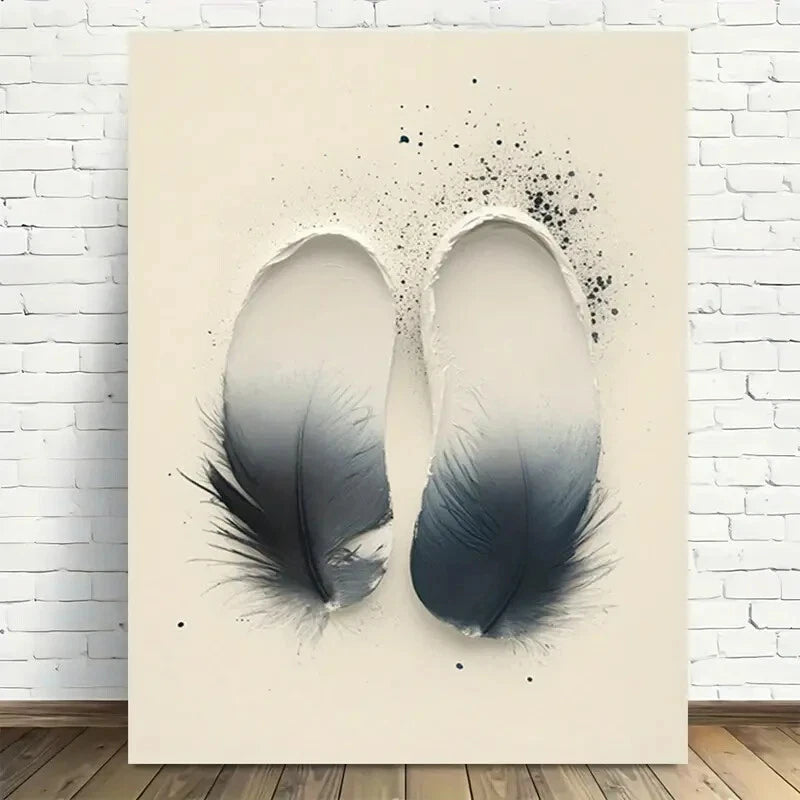 Beautiful Modern Abstract Feather Painting 40x60cm Metal Print Ready to Hang - Bella Home Decor