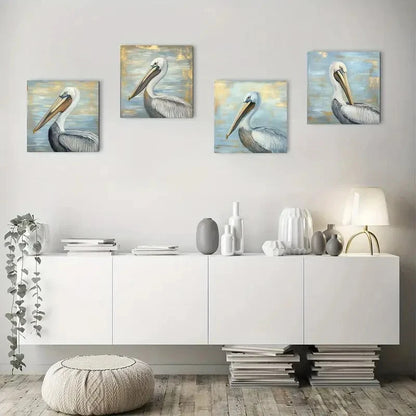 4pcs Pelican Bir Wall Art Canvas Framed