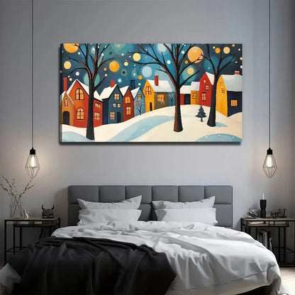 Snow Town Suitable Murals Wall Art Canvas Office Home Room Framed 120x60cm