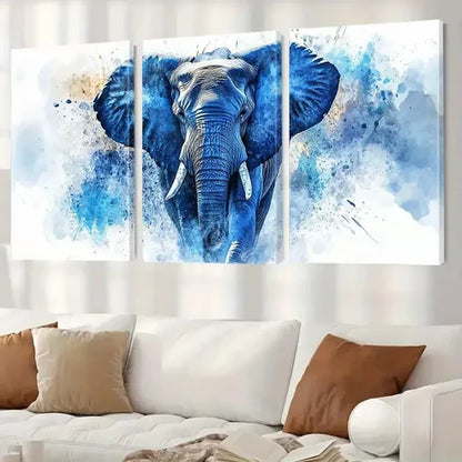 3pcs Majestic Watercolor Textured Blue Elephant Art Set Canvas Unframed - High Quality Print 100% Australian Made Wall Canvas