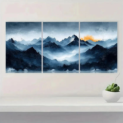 3pcs Abstract Painting Mountain Sunset Metal Print Ready to Hang Art - Bella Home Decor