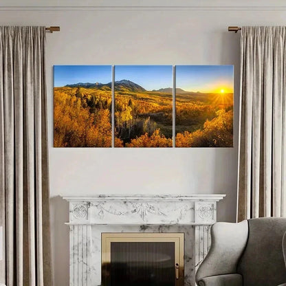 3pcs Autumn Forest Mountains Sunset Wall Art Set Canvas Framed 40x60cm - High Quality Print 100% Australian Made Wall Canvas Ready to Hang - Bella Home Decor